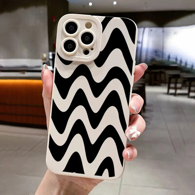 Черен силиконов калъф Wave Pattern Print за Samsung Galaxy A16 A35 A55 A34 A54 A33 A53 S25 S24 S23 Ultra S22 Plus S21 FE 5G Cover
