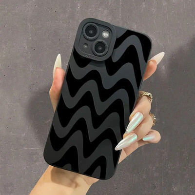 Черен силиконов калъф Wave Pattern Print за Samsung Galaxy A16 A35 A55 A34 A54 A33 A53 S25 S24 S23 Ultra S22 Plus S21 FE 5G Cover