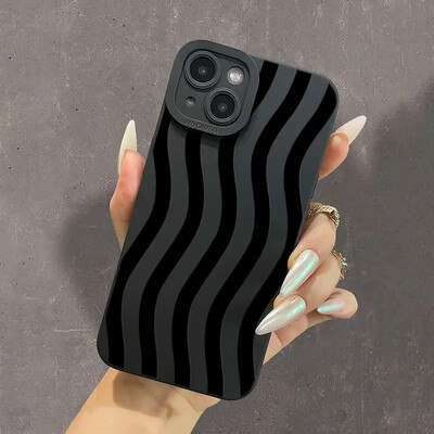 Черен силиконов калъф Wave Pattern Print за Samsung Galaxy A16 A35 A55 A34 A54 A33 A53 S25 S24 S23 Ultra S22 Plus S21 FE 5G Cover