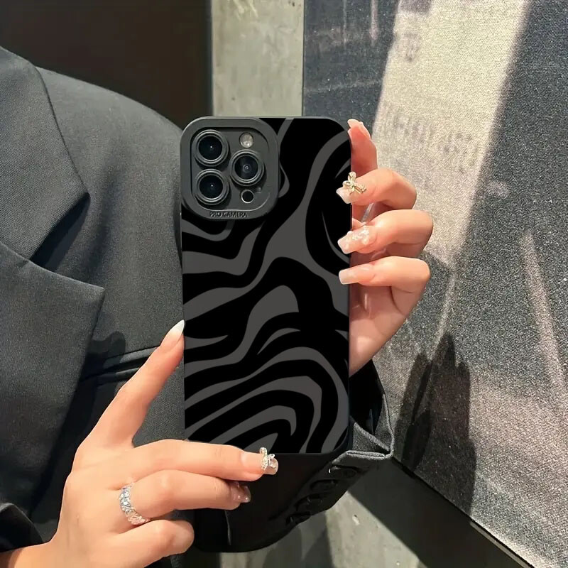 Черен силиконов калъф Wave Pattern Print за Samsung Galaxy A16 A35 A55 A34 A54 A33 A53 S25 S24 S23 Ultra S22 Plus S21 FE 5G Cover