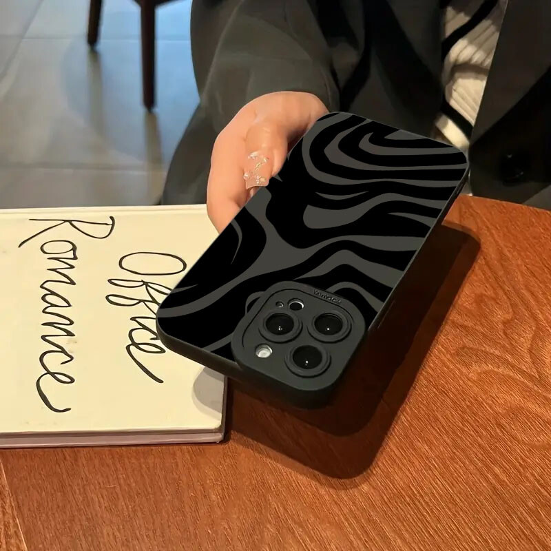 Черен силиконов калъф Wave Pattern Print за Samsung Galaxy A16 A35 A55 A34 A54 A33 A53 S25 S24 S23 Ultra S22 Plus S21 FE 5G Cover