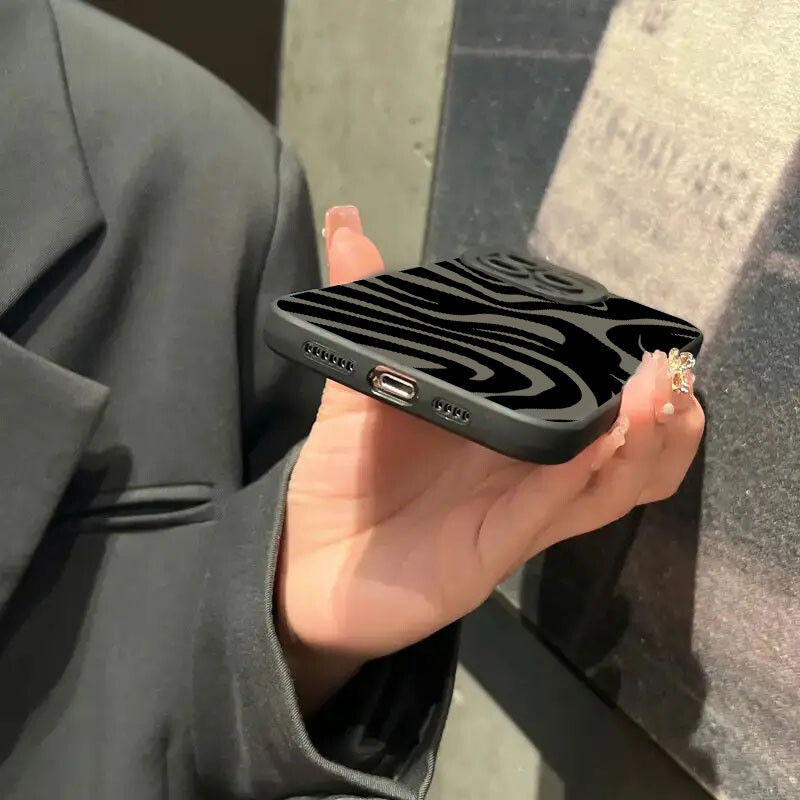 Черен силиконов калъф Wave Pattern Print за Samsung Galaxy A16 A35 A55 A34 A54 A33 A53 S25 S24 S23 Ultra S22 Plus S21 FE 5G Cover