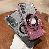 Θήκη βάσης στήριξης Magsafe Glitter για Samsung Galaxy S23 S22 S25 S21 FE S24 Plus Note 20 S23 S24 Ultra Soft A55 A35 A53
