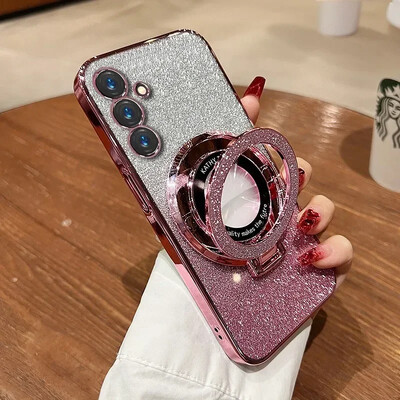 Θήκη βάσης στήριξης Magsafe Glitter για Samsung Galaxy S23 S22 S25 S21 FE S24 Plus Note 20 S23 S24 Ultra Soft A55 A35 A53