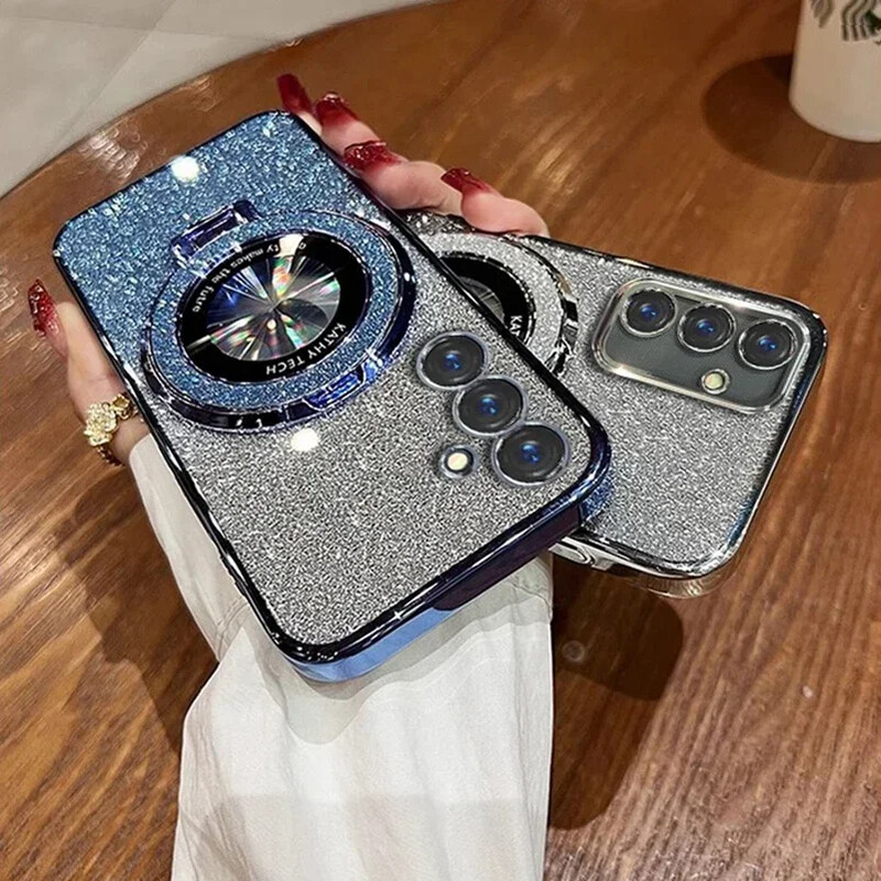 Glitter Magsafe konzoltartó tok Samsung Galaxy S23 S22 S25 S21 FE S24 Plus Note 20 S23 S24 Ultra puha A55 A35 A53 borítóhoz