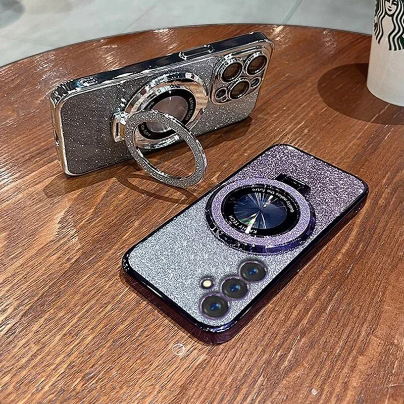 Glitter Magsafe konzoltartó tok Samsung Galaxy S23 S22 S25 S21 FE S24 Plus Note 20 S23 S24 Ultra puha A55 A35 A53 borítóhoz
