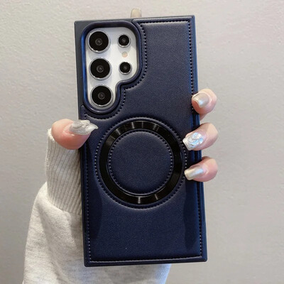 Za bežično punjenje telefonske futrole za Samsung Galaxy S24 Plus S24 Ultra PU kožne magnetne zaštitne maske protiv pada