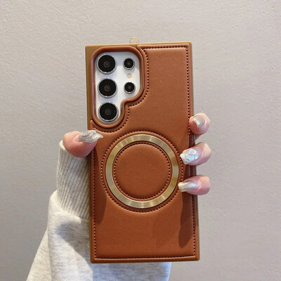 Za bežično punjenje telefonske futrole za Samsung Galaxy S24 Plus S24 Ultra PU kožne magnetne zaštitne maske protiv pada