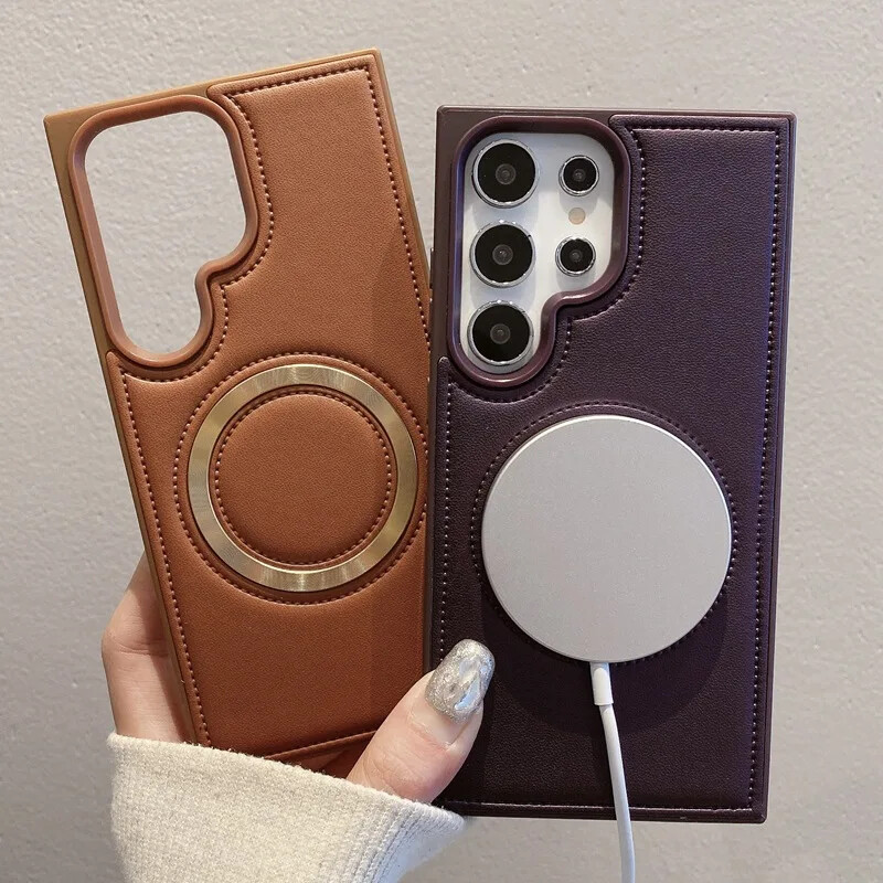 Za bežično punjenje telefonske futrole za Samsung Galaxy S24 Plus S24 Ultra PU kožne magnetne zaštitne maske protiv pada