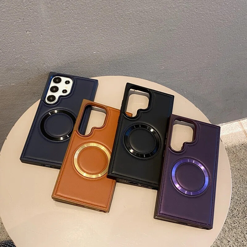 Za bežično punjenje telefonske futrole za Samsung Galaxy S24 Plus S24 Ultra PU kožne magnetne zaštitne maske protiv pada