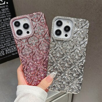 Θήκη τηλεφώνου Glitter επιμετάλλωση Rhinestone Flowers για iPhone 16 15 14 13 12 11 Pro Max προστατευτικό κάλυμμα προφυλακτήρα