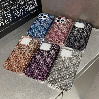 Θήκη τηλεφώνου Glitter επιμετάλλωση Rhinestone Flowers για iPhone 16 15 14 13 12 11 Pro Max προστατευτικό κάλυμμα προφυλακτήρα