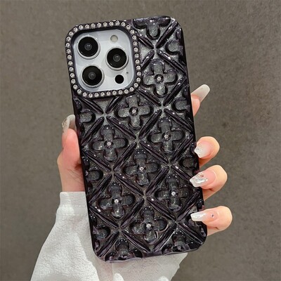 Калъф за телефон с бляскави галванични кристали и цветя за iPhone 16 15 14 13 12 11 Pro Max броня Удароустойчив защитен капак