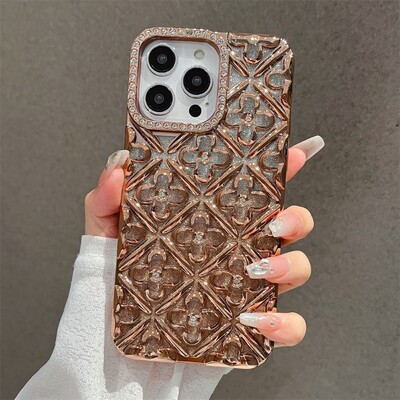 Калъф за телефон с бляскави галванични кристали и цветя за iPhone 16 15 14 13 12 11 Pro Max броня Удароустойчив защитен капак