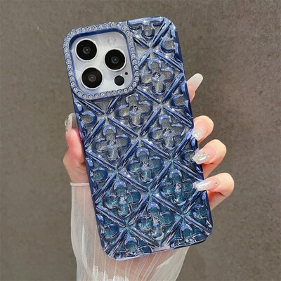 Калъф за телефон с бляскави галванични кристали и цветя за iPhone 16 15 14 13 12 11 Pro Max броня Удароустойчив защитен капак