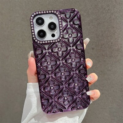 Калъф за телефон с бляскави галванични кристали и цветя за iPhone 16 15 14 13 12 11 Pro Max броня Удароустойчив защитен капак