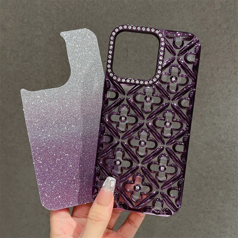 Калъф за телефон с бляскави галванични кристали и цветя за iPhone 16 15 14 13 12 11 Pro Max броня Удароустойчив защитен капак