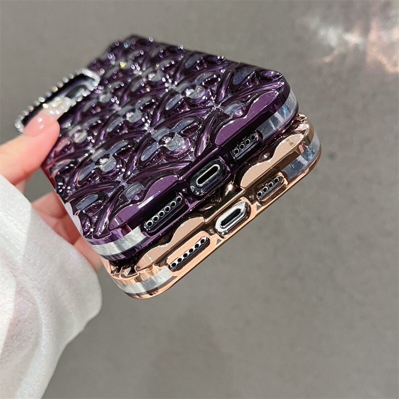 Калъф за телефон с бляскави галванични кристали и цветя за iPhone 16 15 14 13 12 11 Pro Max броня Удароустойчив защитен капак