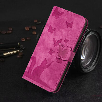 Θήκη Funda S24 Flip Case για Samsung Galaxy S24 S25 Plus S23 Ultra S22 S21 S20 FE Θήκες Cute Cat Butterfly Δερμάτινο πορτοφόλι πίσω κάλυμμα