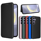 За Samsung S25 S25 Plus S25 Ultra Luxury Flip Carbon Fibre Skin Magnetic Adsorption Protective Case For Galaxy S25 Phone Bags