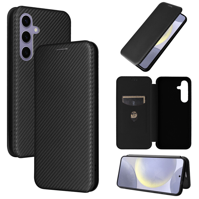 За Samsung S25 S25 Plus S25 Ultra Luxury Flip Carbon Fibre Skin Magnetic Adsorption Protective Case For Galaxy S25 Phone Bags