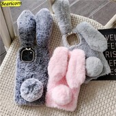 Minkštas pliušinis dėklas, skirtas iPhone 13 14 15 11 12 Pro XR X Xs Max 7 8 6 6s Plus 5 5S SE mini 3D Furry Rabbit Bunny šilto kailio plaukų dangtelis