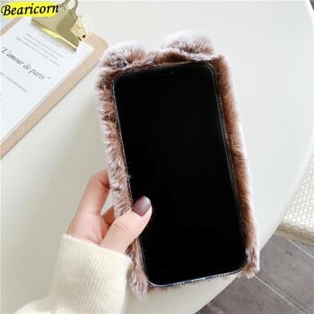 Μαλακή βελούδινη θήκη για iPhone 13 14 15 11 12 Pro XR X Xs Max 7 8 6 6s Plus 5 5S SE mini 3D Furry Rabbit Bunny Warm Fur Cover Hair