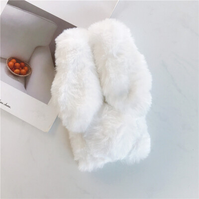 Minkštas pliušinis dėklas, skirtas iPhone 13 14 15 11 12 Pro XR X Xs Max 7 8 6 6s Plus 5 5S SE mini 3D Furry Rabbit Bunny šilto kailio plaukų dangtelis