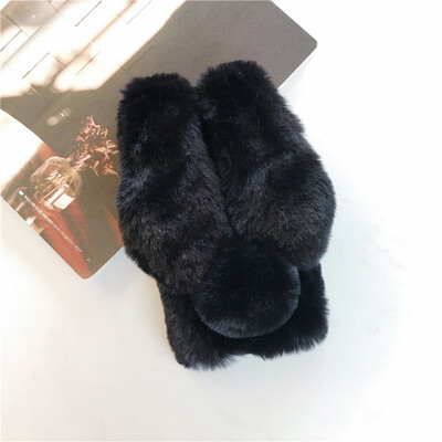 Minkštas pliušinis dėklas, skirtas iPhone 13 14 15 11 12 Pro XR X Xs Max 7 8 6 6s Plus 5 5S SE mini 3D Furry Rabbit Bunny šilto kailio plaukų dangtelis