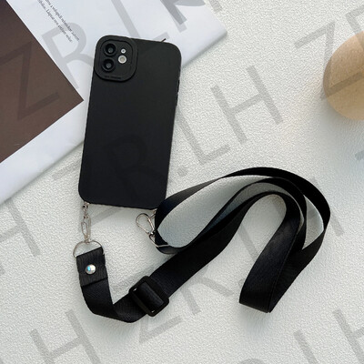 Crossbody Necklace Lanyard Chain telefono dėklas, skirtas iPhone 15 14 13 11 12 Pro Max XS X 7 8 Plus XR silikoninis TPU dėklas