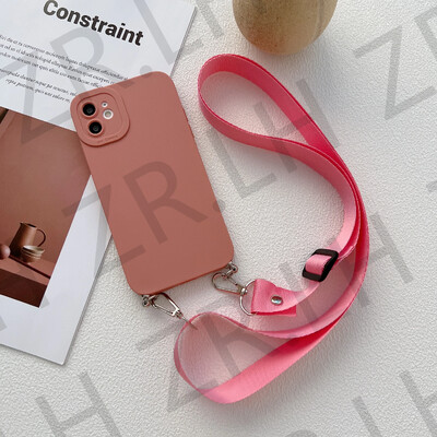 Crossbody Necklace Lanyard Chain telefono dėklas, skirtas iPhone 15 14 13 11 12 Pro Max XS X 7 8 Plus XR silikoninis TPU dėklas