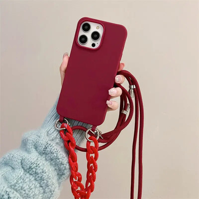 Torbica za telefon s remenom preko tijela u boji slatkiša prikladna za iPhone 15 14 13 12 11 Pro Max Plus ogrlica s mekim silikonskim stražnjim poklopcem