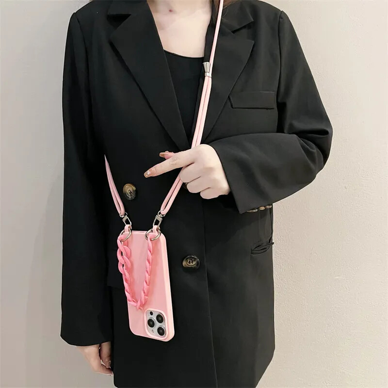 Torbica za telefon s remenom preko tijela u boji slatkiša prikladna za iPhone 15 14 13 12 11 Pro Max Plus ogrlica s mekim silikonskim stražnjim poklopcem