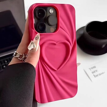 Fashion Fold Wrinkle 3D Love Heart Θήκη τηλεφώνου για iPhone 13 14 15 Pro Max 16 Plus 11 12 ProMax Soft Matte Πλήρες κάλυμμα σιλικόνης