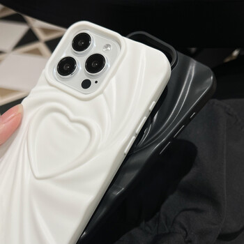 Fashion Fold Wrinkle 3D Love Heart Θήκη τηλεφώνου για iPhone 13 14 15 Pro Max 16 Plus 11 12 ProMax Soft Matte Πλήρες κάλυμμα σιλικόνης