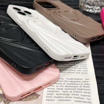 Fashion Fold Wrinkle 3D Love Heart Θήκη τηλεφώνου για iPhone 13 14 15 Pro Max 16 Plus 11 12 ProMax Soft Matte Πλήρες κάλυμμα σιλικόνης