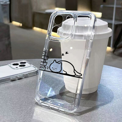 Minkštas skaidrus telefono dėklas, skirtas Samsung Galaxy S24 S23 S22 Ultra Plus S21 FE A55 A54 A53 A35 A34 A33 A15 A13 su mielu katės dangteliu