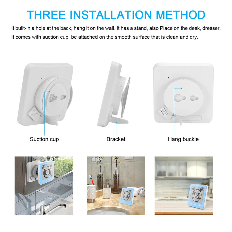 LCD digitalni vodootporan za prskanje vode Kupaonski zidni sat Satovi za tuširanje Tajmer Temperatura Vlažnost Kuhinjski mjerači vremena za pranje