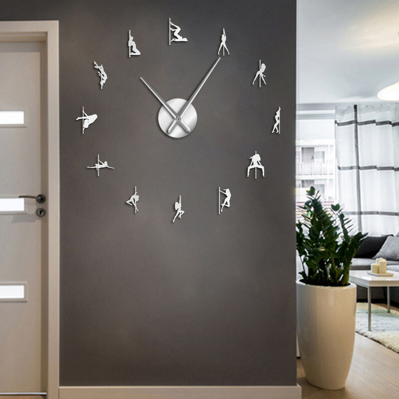 Pole Dance DIY Gigantski zidni sat Seksi djevojke striptizete Mirror Numbers Naljepnice Steal Tube Dancer Night Club Decor Moderni zidni sat