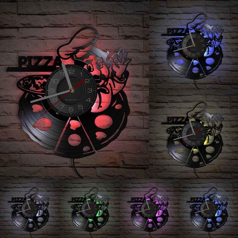 Pizza Italijanski stil Vinilna ploča Zidni sat Pizzeria Poslovni znak Satovi Talijanska hrana Kuhinja Kuhar Kuhar Kućni dekor Sat