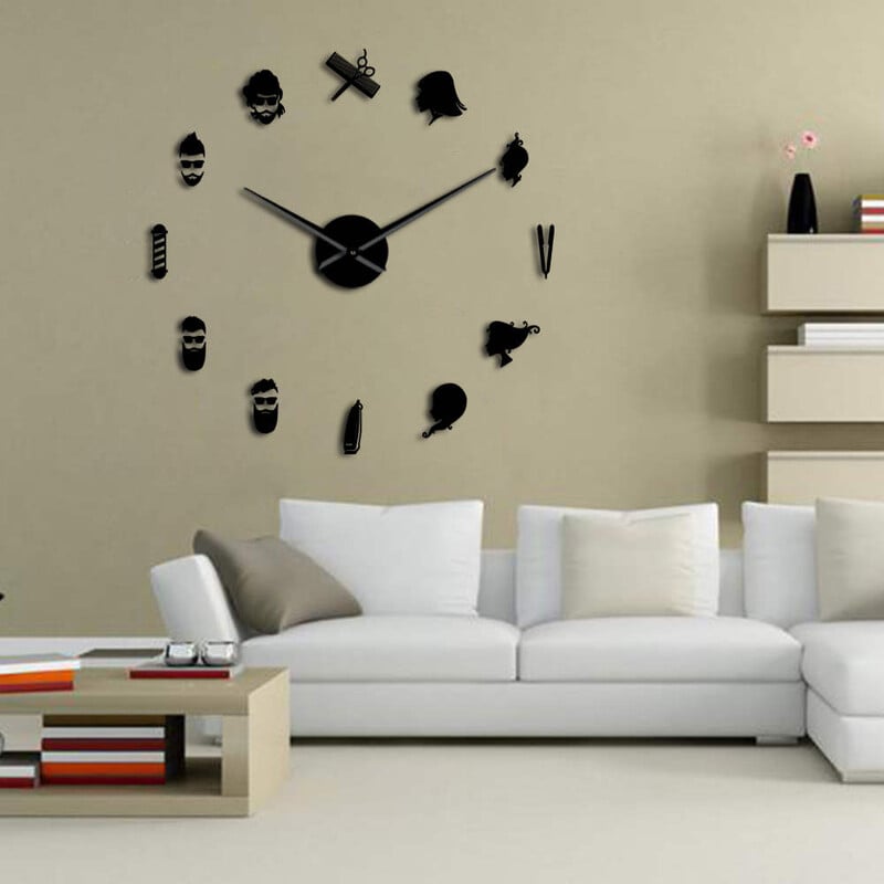 Brijač Pole Shears Kozmetički salon DIY Tihi ogromni zidni sat Velika igla Brijačnica bez okvira Frizerski veliki zidni sat