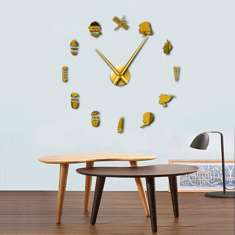 Brijač Pole Shears Kozmetički salon DIY Tihi ogromni zidni sat Velika igla Brijačnica bez okvira Frizerski veliki zidni sat