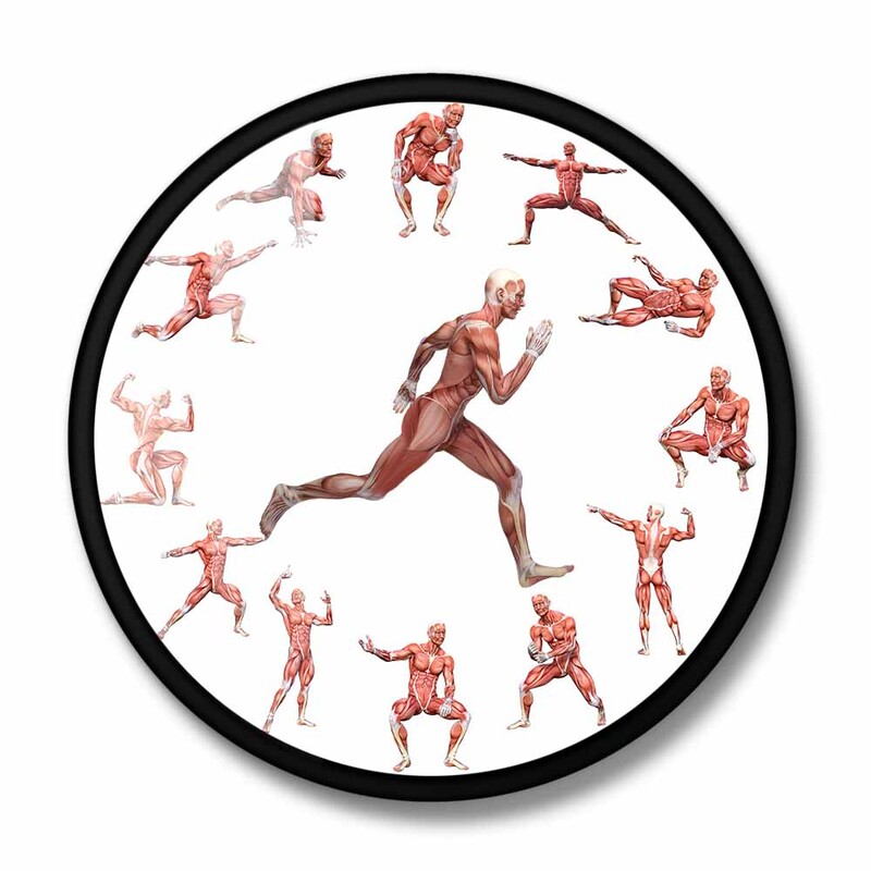 Arta corpului uman Anatomic Bărbat care alergă Ceas de perete minimalist Anatomie masculină Ceas de musculatură Ceas de mușchi în acțiune Decor medical