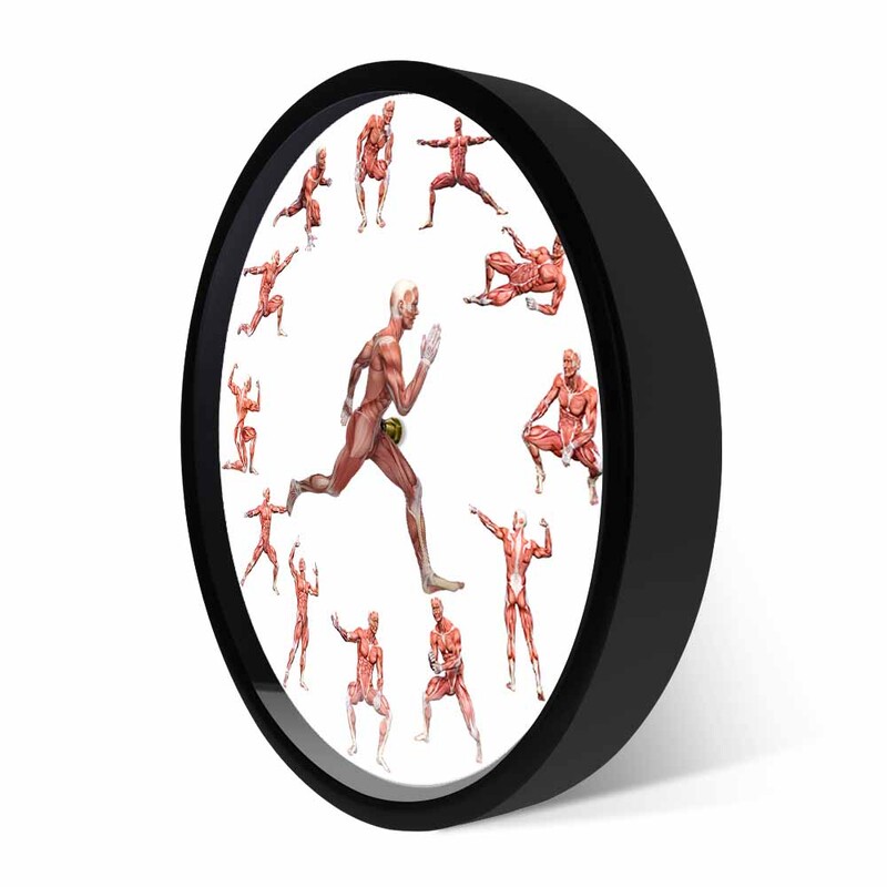 Arta corpului uman Anatomic Bărbat care alergă Ceas de perete minimalist Anatomie masculină Ceas de musculatură Ceas de mușchi în acțiune Decor medical