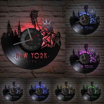 New York City Famous Mark Cityscape Vinyl Ρολόι τοίχου ΗΠΑ NY Skyline Art Διακόσμηση σαλονιού Ρολόγια Τουριστικά αναμνηστικά