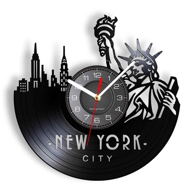 New York City Famous Mark Cityscape Vinyl Ploča Zidni sat USA NY Skyline Art Living Room Decor Satovi Turistički suveniri