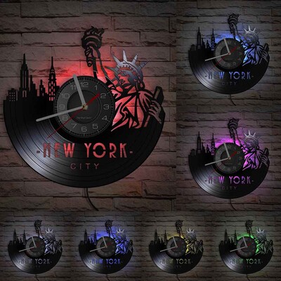 New York City Famous Mark Cityscape Vinyl Ploča Zidni sat USA NY Skyline Art Living Room Decor Satovi Turistički suveniri