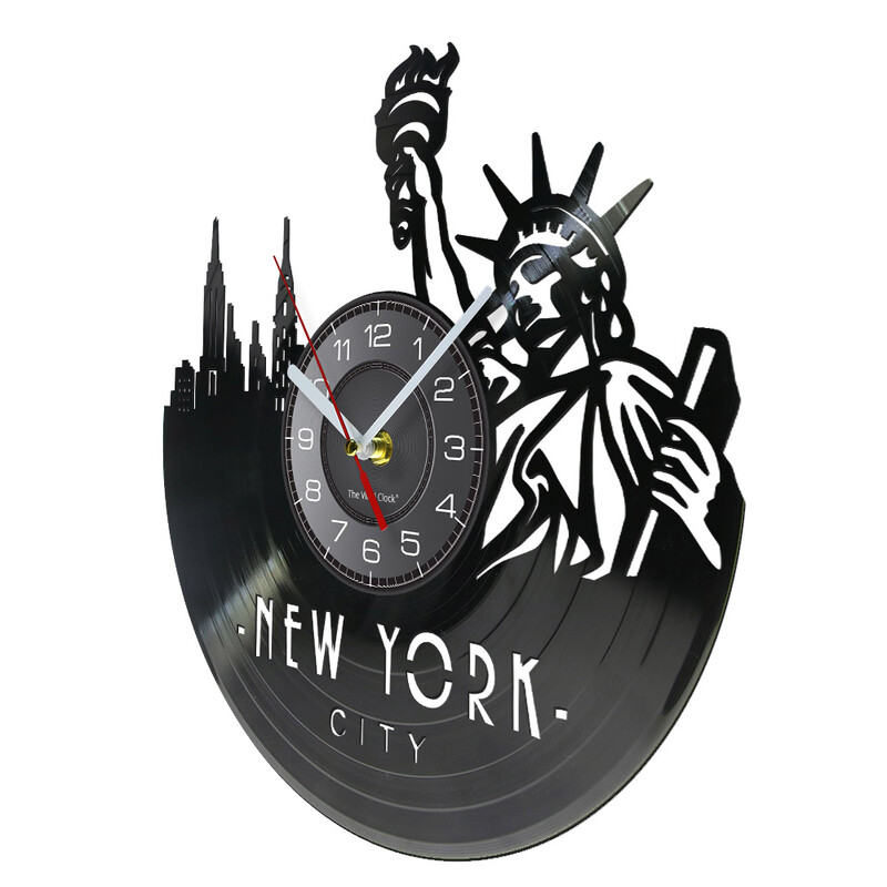 New York City Famous Mark Cityscape Vinyl Ploča Zidni sat USA NY Skyline Art Living Room Decor Satovi Turistički suveniri