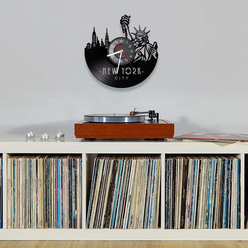 New York City Famous Mark Cityscape Vinyl Ploča Zidni sat USA NY Skyline Art Living Room Decor Satovi Turistički suveniri