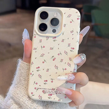 Θήκη Cherry Phone Case για iPhone 11 Θήκη iPhone 13 15 16 Pro 12 14 Pro Max 15 16 Plus Αντικραδασμική μαλακή δερμάτινη κάλυμμα με φιόγκο καρδιάς  